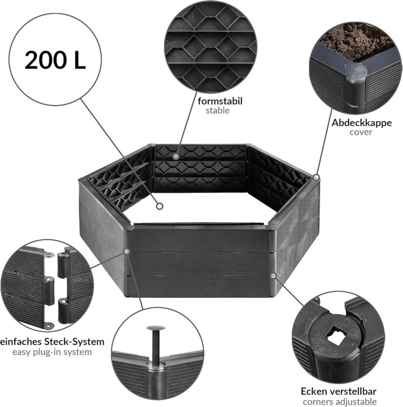 Grizzly Hochbeet System 1 Set, für Garten und Balkon, Blumenkasten, Gemüsebeet, witterungsbeständig – Bild 3