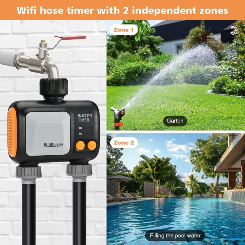 johgee Bewässerungscomputer WLAN 2 Ausgänge 2,4 GHz, Smart Bewässerungsuhr für Garten Bewässerung kompatibel mit Alexa & Smart Life App, mit Wi-Fi Hub für Gärten und Rasenflächen – Bild 5