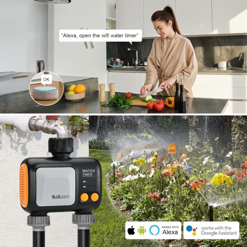 johgee Bewässerungscomputer WLAN 2 Ausgänge 2,4 GHz, Smart Bewässerungsuhr für Garten Bewässerung kompatibel mit Alexa & Smart Life App, mit Wi-Fi Hub für Gärten und Rasenflächen – Bild 6