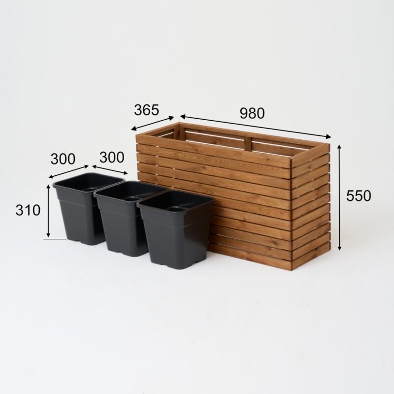 HOMERZO XXL Blumenkasten/Hochbeet aus Holz für Garten Balkon Terrasse, Outdoor Braun (98x36xh55) – Bild 2