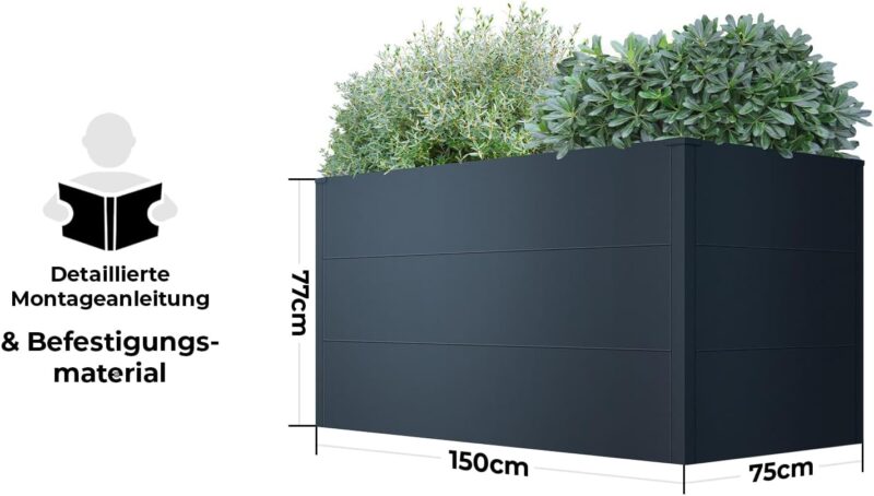 Metzler Hochbeet für den Garten – Stahl in Anthrazit, Witterungsbeständig 150 x 75 x 77 cm – Bild 2