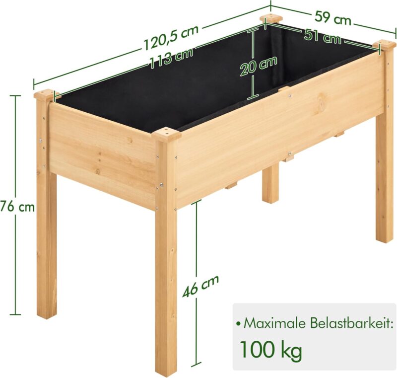 Yaheetech Hochbeet aus Holz Pflanzkasten Blumenbett, Frühbeet Bausatz für Gemüse, Kräuterbeet für Garten Balkon, mit Fußkappen – Bild 3