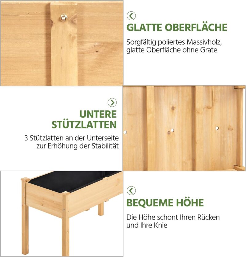 Yaheetech Hochbeet aus Holz Pflanzkasten Blumenbett, Frühbeet Bausatz für Gemüse, Kräuterbeet für Garten Balkon, mit Fußkappen – Bild 4