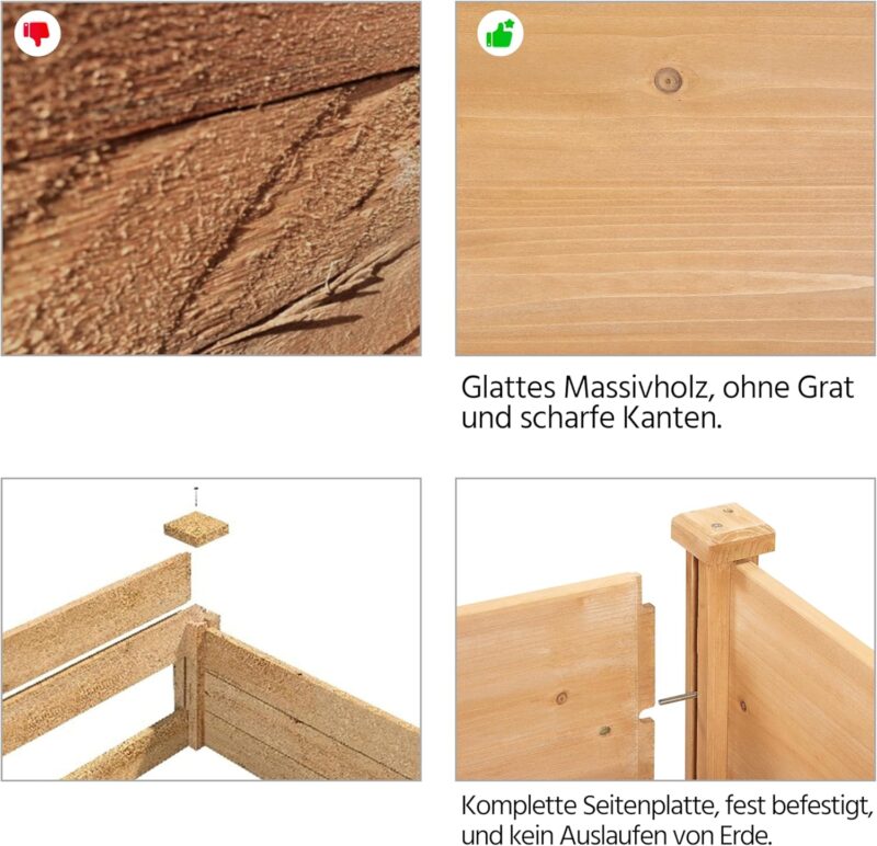 Yaheetech Hochbeet aus Holz Pflanzkasten Blumenbett, Frühbeet Bausatz für Gemüse, Kräuterbeet für Garten Balkon, mit Fußkappen – Bild 5