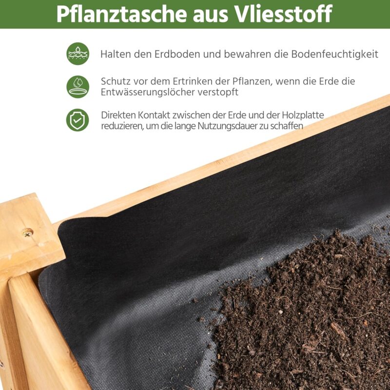 Yaheetech Hochbeet aus Holz Pflanzkasten Blumenbett, Frühbeet Bausatz für Gemüse, Kräuterbeet für Garten Balkon, mit Fußkappen – Bild 6