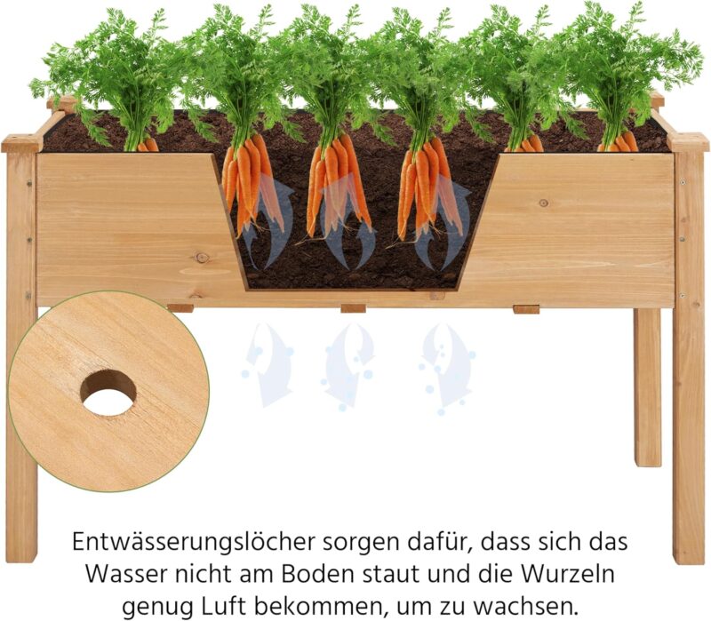 Yaheetech Hochbeet aus Holz Pflanzkasten Blumenbett, Frühbeet Bausatz für Gemüse, Kräuterbeet für Garten Balkon, mit Fußkappen – Bild 7