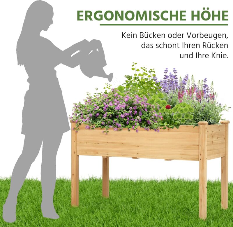 Yaheetech Hochbeet aus Holz Pflanzkasten Blumenbett, Frühbeet Bausatz für Gemüse, Kräuterbeet für Garten Balkon, mit Fußkappen – Bild 8