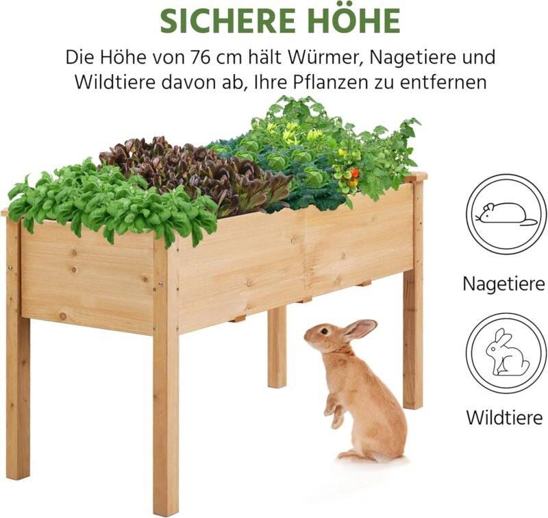 Yaheetech Hochbeet aus Holz Pflanzkasten Blumenbett, Frühbeet Bausatz für Gemüse, Kräuterbeet für Garten Balkon, mit Fußkappen – Bild 9