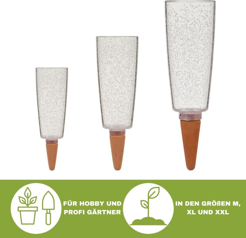 Scheurich Wasserspender Copa M | 8X Transparent | 150 ml Füllmenge | Bewässerungskugel klein mit Ton Fuß | Wasserspender Pflanzen und Blumen Terrakotta Stiel – Bild 4