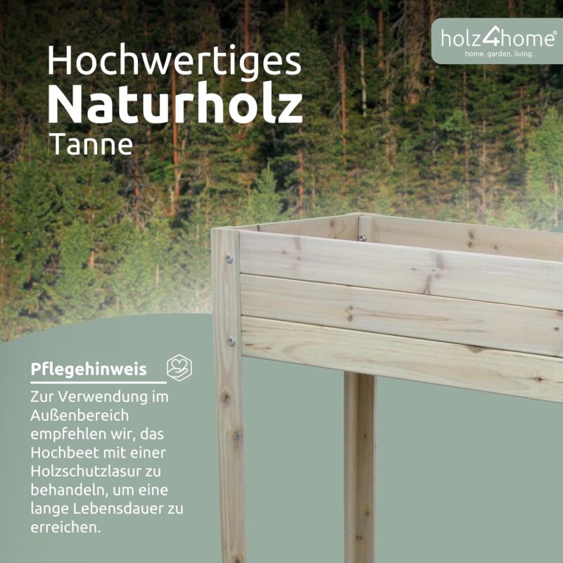 holz4home® Hochbeet inkl. Vlies-, Einlegevlies Naturholz Tanne Grauweiß | 80x37x78 cm I Hochwertiges Tannenholz I Ideal für den kleinen Garten, Terrasse oder Balkon – Bild 3