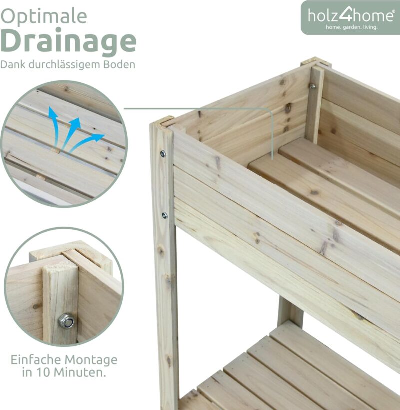 holz4home® Hochbeet inkl. Vlies-, Einlegevlies Naturholz Tanne Grauweiß | 80x37x78 cm I Hochwertiges Tannenholz I Ideal für den kleinen Garten, Terrasse oder Balkon – Bild 4