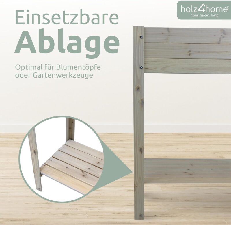 holz4home® Hochbeet inkl. Vlies-, Einlegevlies Naturholz Tanne Grauweiß | 80x37x78 cm I Hochwertiges Tannenholz I Ideal für den kleinen Garten, Terrasse oder Balkon – Bild 5