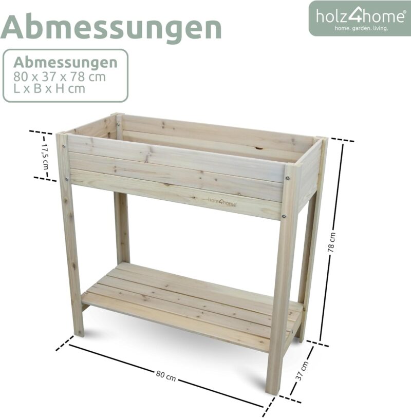 holz4home® Hochbeet inkl. Vlies-, Einlegevlies Naturholz Tanne Grauweiß | 80x37x78 cm I Hochwertiges Tannenholz I Ideal für den kleinen Garten, Terrasse oder Balkon – Bild 7