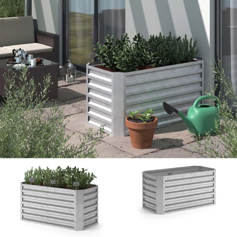 ok-Living Hochbeet Kräuterbeet Gemüsebeet rechteckig 120x60x60cm (LxBxH) Silber Pflanzkasten Frühbeet Aufzucht Beet Garten – Bild 3