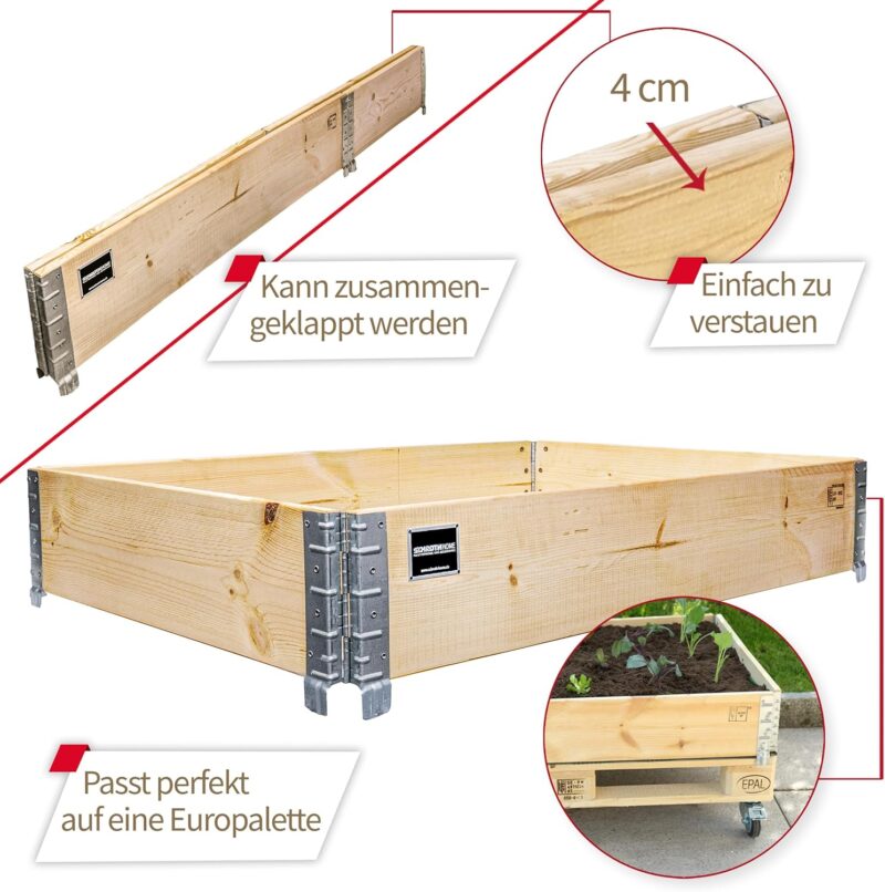 Schroth Home Hochbeet 120x80x20cm Rechteckig - Palettenrahmen aus Holz - Faltbar, Steckbar & Stapelbar – Bild 3