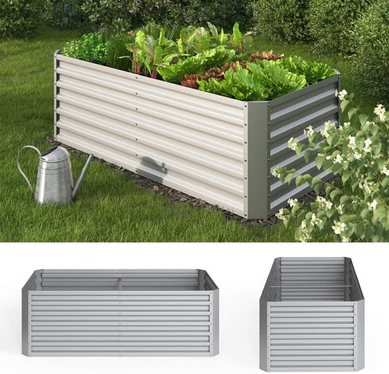 ok-Living Hochbeet Kräuterbeet Gemüsebeet rechteckig 180x90x60cm (LxBxH) Silber Pflanzkasten Frühbeet Aufzucht Beet Garten – Bild 3