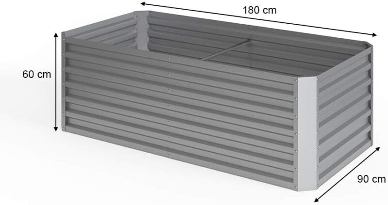 ok-Living Hochbeet Kräuterbeet Gemüsebeet rechteckig 180x90x60cm (LxBxH) Silber Pflanzkasten Frühbeet Aufzucht Beet Garten – Bild 4