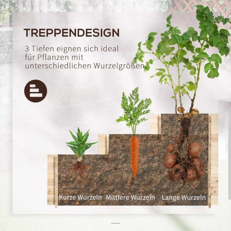 Outsunny Hochbeet Holz, 117 x 100 x 54 cm für Blumen, Pflanzen, Obst, Gemüse – Bild 3