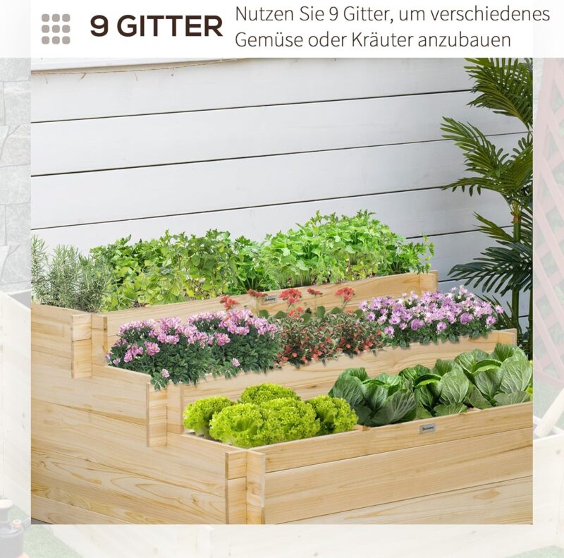 Outsunny Hochbeet Holz, 117 x 100 x 54 cm für Blumen, Pflanzen, Obst, Gemüse – Bild 5