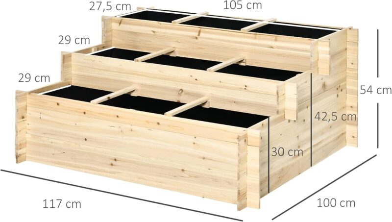 Outsunny Hochbeet Holz, 117 x 100 x 54 cm für Blumen, Pflanzen, Obst, Gemüse – Bild 7