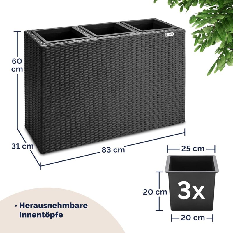 Casaria® Polyrattan Blumenkasten 3er herausnehmbar, Outdoor Schwarz – Bild 3