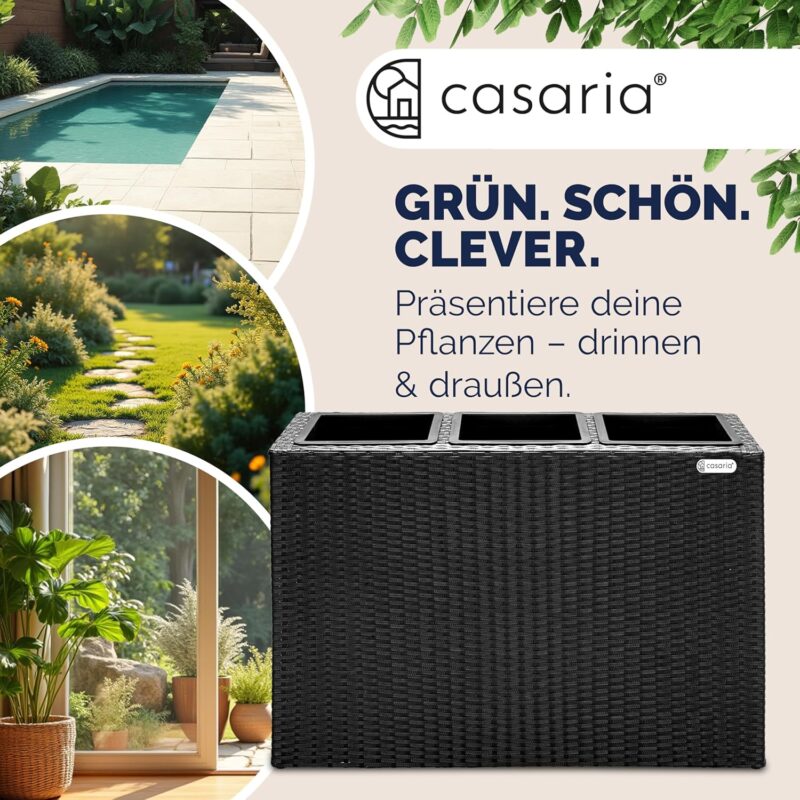 Casaria® Polyrattan Blumenkasten 3er herausnehmbar, Outdoor Schwarz – Bild 4
