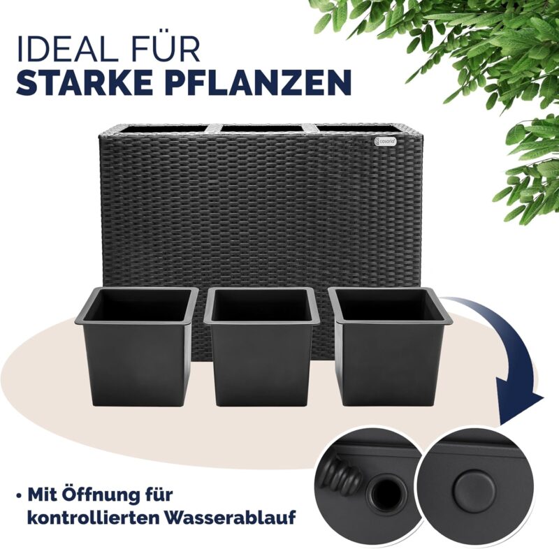 Casaria® Polyrattan Blumenkasten 3er herausnehmbar, Outdoor Schwarz – Bild 5