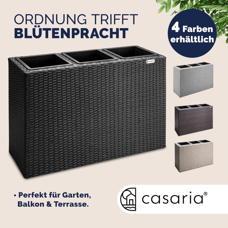 Casaria® Polyrattan Blumenkasten 3er herausnehmbar, Outdoor Schwarz – Bild 7
