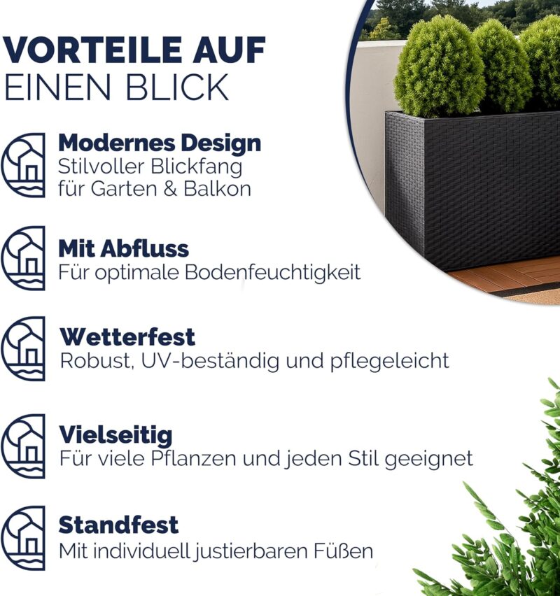 Casaria® Polyrattan Blumenkasten 3er herausnehmbar, Outdoor Schwarz – Bild 8