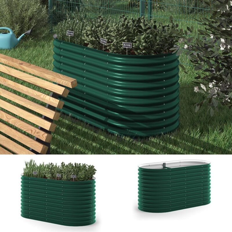 ok-Living Hochbeet Kräuterbeet Gemüsebeet oval 160x80x82cm (LxBxH) grün Pflanzkasten Frühbeet Aufzucht Beet Garten – Bild 3