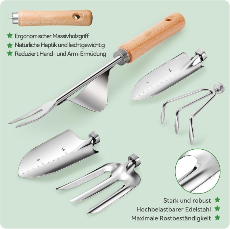 Grenebo Gartenwerkzeug Set,9 Stück Garten Werkzeug mit Gartengeräte Organizer Handtasche, Stabil Gartengeräte Set, Ideale Gartengeschenke für Frauen für Gartenliebhaber geeignet – Bild 4