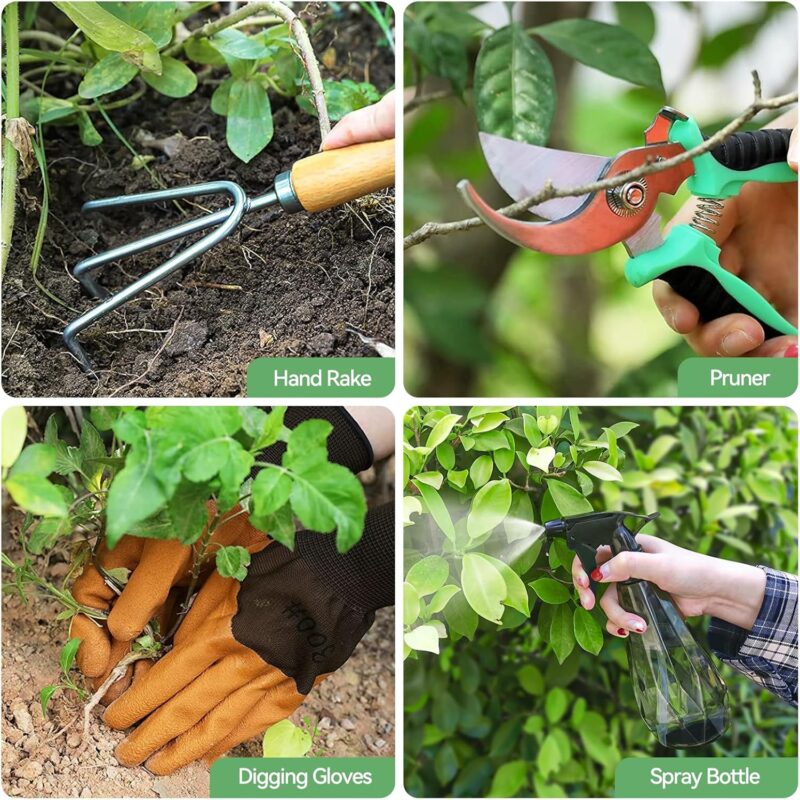 Grenebo Gartenwerkzeug Set,9 Stück Garten Werkzeug mit Gartengeräte Organizer Handtasche, Stabil Gartengeräte Set, Ideale Gartengeschenke für Frauen für Gartenliebhaber geeignet – Bild 6