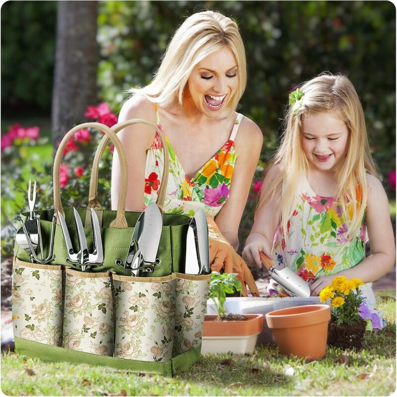 Grenebo Gartenwerkzeug Set,9 Stück Garten Werkzeug mit Gartengeräte Organizer Handtasche, Stabil Gartengeräte Set, Ideale Gartengeschenke für Frauen für Gartenliebhaber geeignet – Bild 7