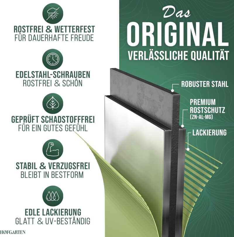 HOFGARTEN Metall Hochbeet 200x60x60 cm, 6-in-1 Hochbeete-Kit für den Garten, rostfrei & extrem stabil - für Gemüse, Kräuter & Blumen - Salbei (Grün) – Bild 5