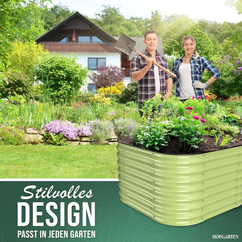 HOFGARTEN Metall Hochbeet 200x60x60 cm, 6-in-1 Hochbeete-Kit für den Garten, rostfrei & extrem stabil - für Gemüse, Kräuter & Blumen - Salbei (Grün) – Bild 6
