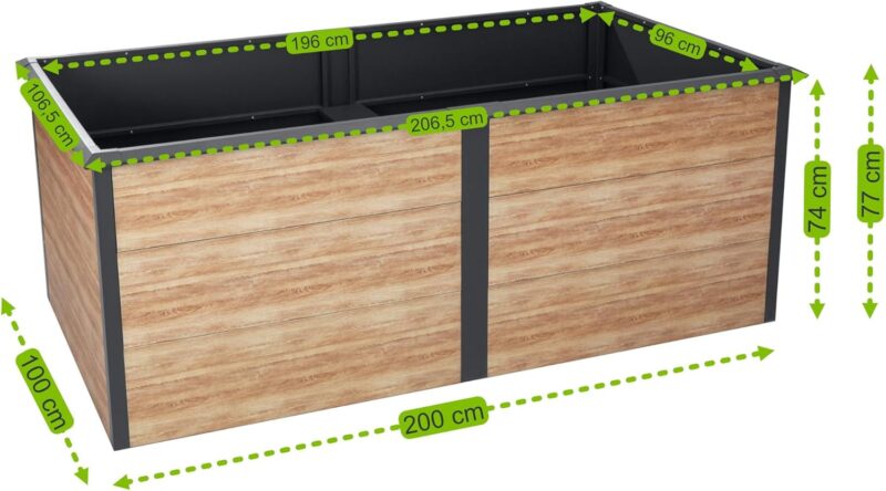 Zelsius Hochbeet für Garten, Terrasse oder Balkon Anthrazit RAL 7016 | 200 x 100 x 77 cm, in Holzoptik | Gemüsebeet, Blumenbeet, Pflanzbeet, Pflanzkasten, Blumenkasten, Gartenbeet – Bild 4