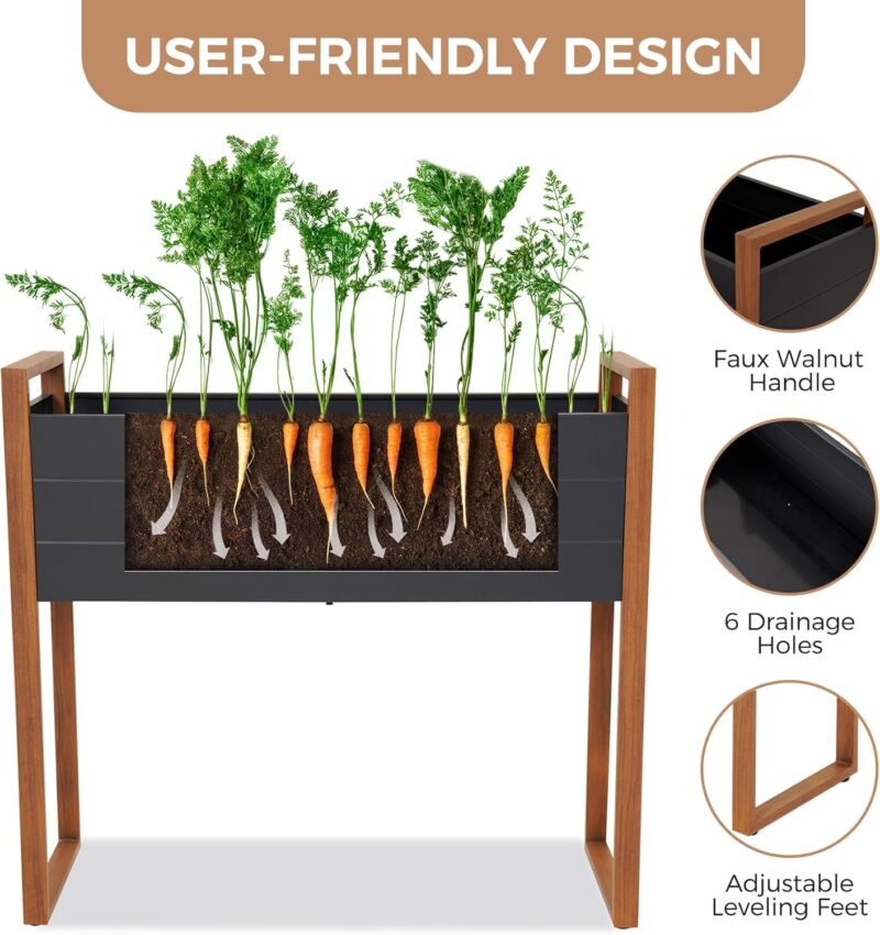 Grand patio Hochbeet Garten, Wetterfest, Metall Pflanzbeet mit Entwässerungslöcher, Blumenkasten für Outdoor, Balkon (100X38X91CM) – Bild 3