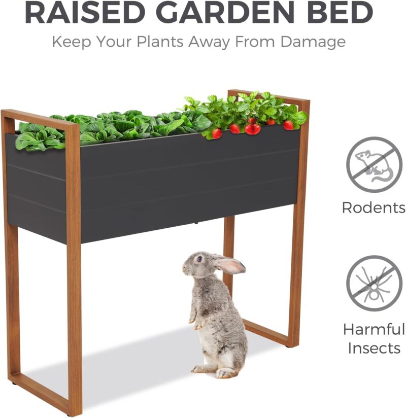 Grand patio Hochbeet Garten, Wetterfest, Metall Pflanzbeet mit Entwässerungslöcher, Blumenkasten für Outdoor, Balkon (100X38X91CM) – Bild 5