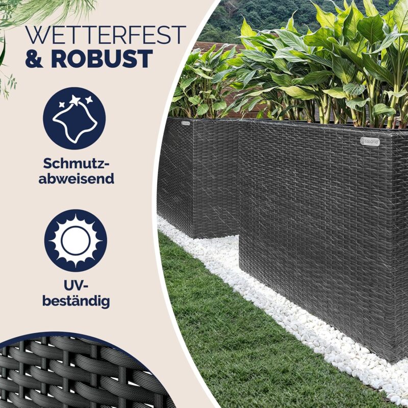 Casaria® Polyrattan Blumenkasten 3er herausnehmbar, Outdoor Schwarz – Bild 2
