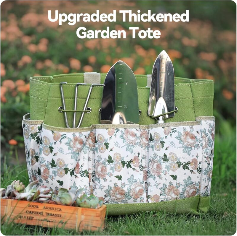 Grenebo Gartenwerkzeug Set,9 Stück Garten Werkzeug mit Gartengeräte Organizer Handtasche, Stabil Gartengeräte Set, Ideale Gartengeschenke für Frauen für Gartenliebhaber geeignet – Bild 2