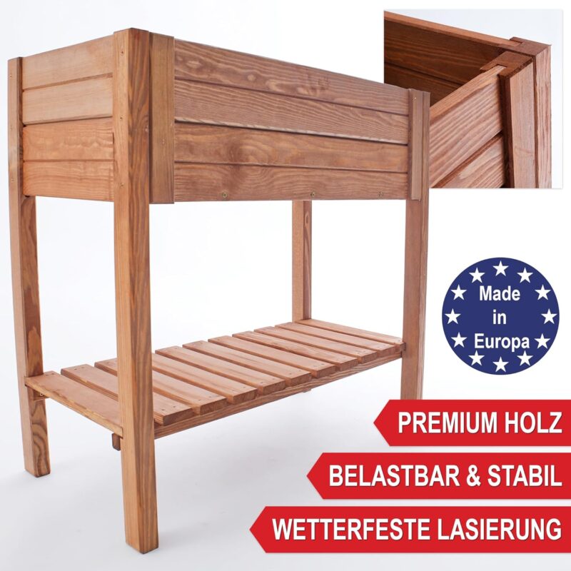 Onbest Premium Holzhochbeet mit Ablage & Innenvlies, 80cm hoch, 80cm lang – Bild 2
