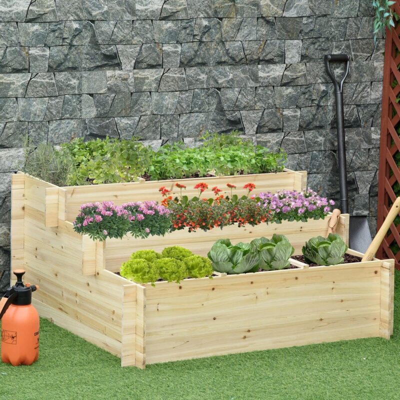 Outsunny Hochbeet Holz, 117 x 100 x 54 cm für Blumen, Pflanzen, Obst, Gemüse – Bild 2