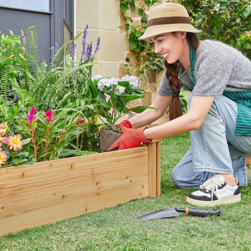 Yaheetech Hochbeet Pflanzkasten Palettenrahmen DIY mit 2 Pflanzbereichen aus Holz Wetterfest Gartenbeet Gemüsebeet Kräuterbeet Aufsatzrahmen für Garten Terrasse Balkon, 245,5 × 62,5 × 27 cm – Bild 2