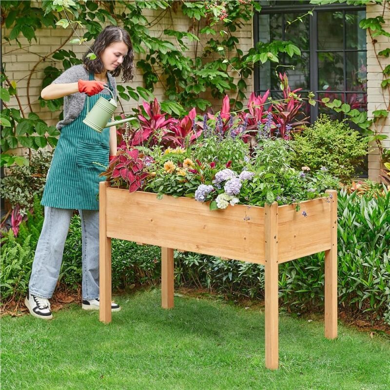 Yaheetech Hochbeet aus Holz Pflanzkasten Blumenbett, Frühbeet Bausatz für Gemüse, Kräuterbeet für Garten Balkon, mit Fußkappen – Bild 2