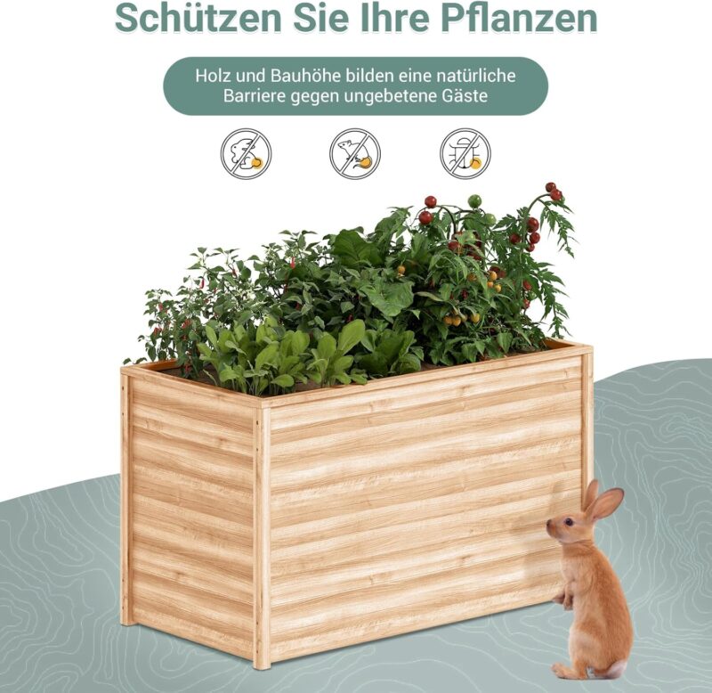 UDPATIO Hochbeet Holz für Garten 128x65x80cm Holzhochbeet zum Bepflanzen von Gemüse & Kräutern Pflanzbeet Pflanzkasten Gemüsebeet für Balkon – Bild 3