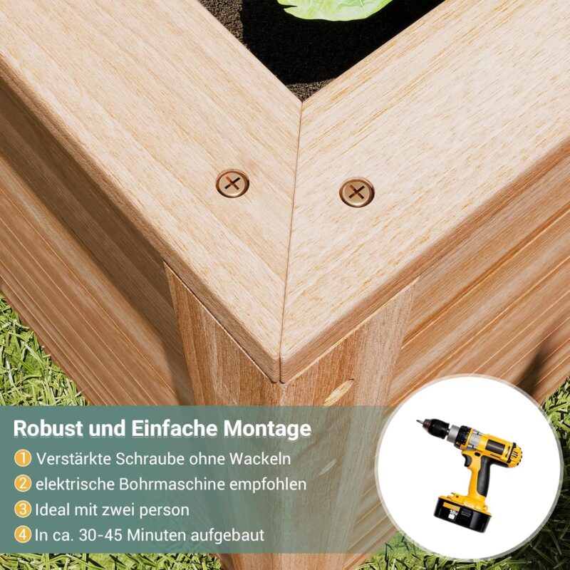 UDPATIO Hochbeet Holz für Garten 128x65x80cm Holzhochbeet zum Bepflanzen von Gemüse & Kräutern Pflanzbeet Pflanzkasten Gemüsebeet für Balkon – Bild 6