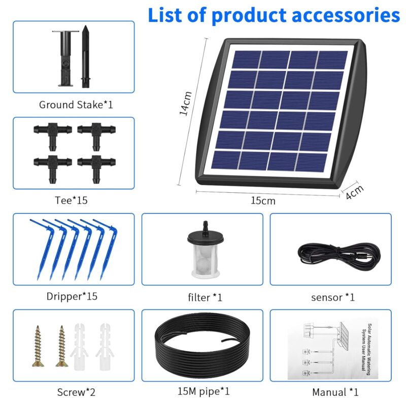 Solar Bewässerungssystem automatische Set, Automatisches Gartenbewässerungssystem mit 15 M Schlauch für Garten und Balkontopfpflanzen im Freien, Gemüse – Bild 5