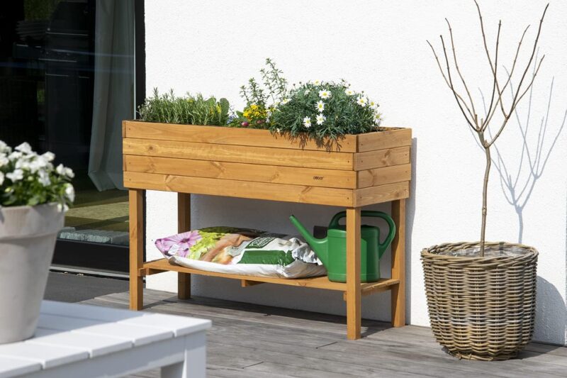 dobar® 58130FSCe Großes Hochbeet XXL mit Ablagefläche | Erhöhtes Gemüsebeet Massivholz | Kräuterbeet Wetterfest | Pflanzkasten für Balkon/Garten/Terrasse | 117 x 40 x 80 cm | Braun – Bild 4