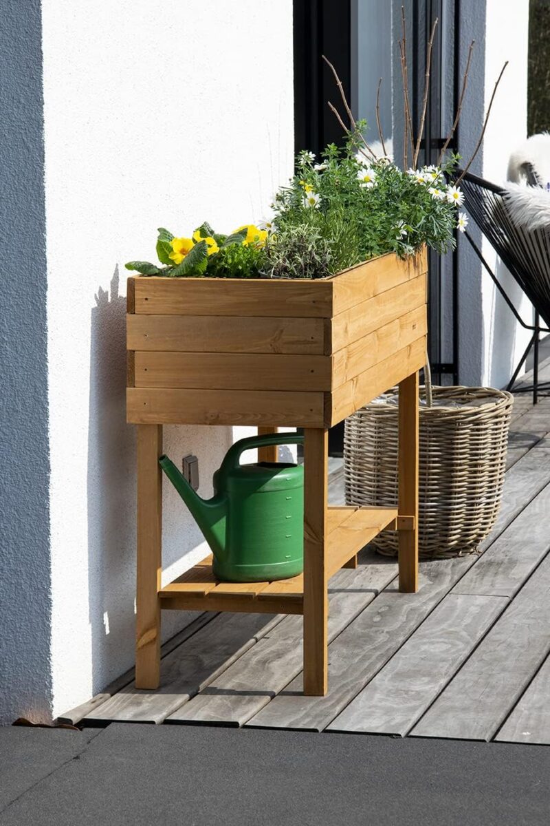 dobar® 58130FSCe Großes Hochbeet XXL mit Ablagefläche | Erhöhtes Gemüsebeet Massivholz | Kräuterbeet Wetterfest | Pflanzkasten für Balkon/Garten/Terrasse | 117 x 40 x 80 cm | Braun – Bild 5
