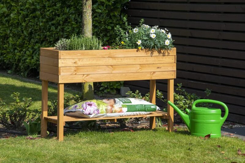 dobar® 58130FSCe Großes Hochbeet XXL mit Ablagefläche | Erhöhtes Gemüsebeet Massivholz | Kräuterbeet Wetterfest | Pflanzkasten für Balkon/Garten/Terrasse | 117 x 40 x 80 cm | Braun – Bild 6